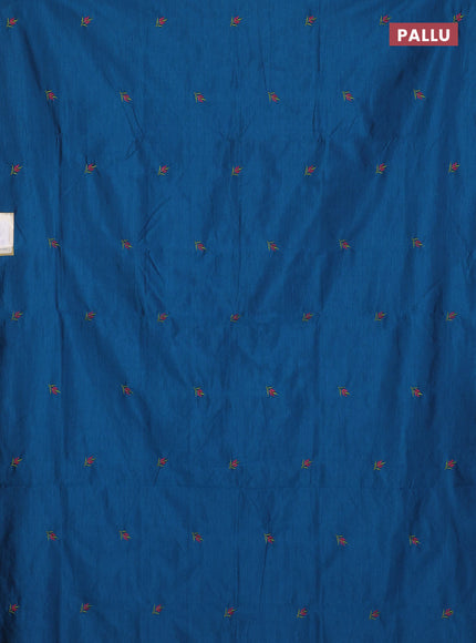 Semi silk cotton saree cs blue and light green with embroidery buttas in borderless style