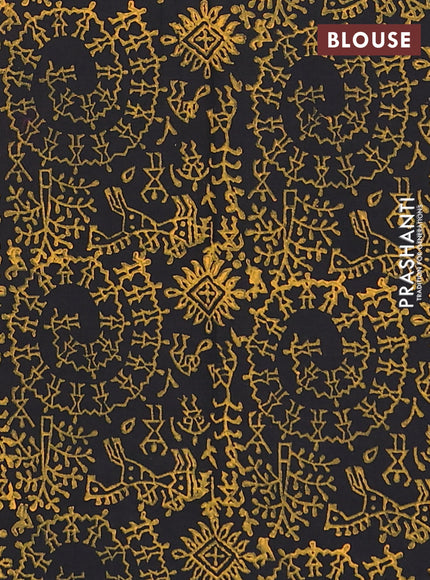 Semi silk cotton saree dark mustard and black with embroidery buttas in borderless style