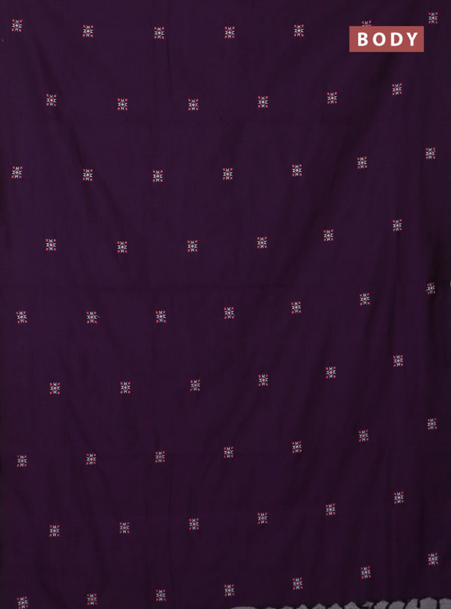 Semi silk cotton saree purple and teal green shade with embroidery buttas in borderless style