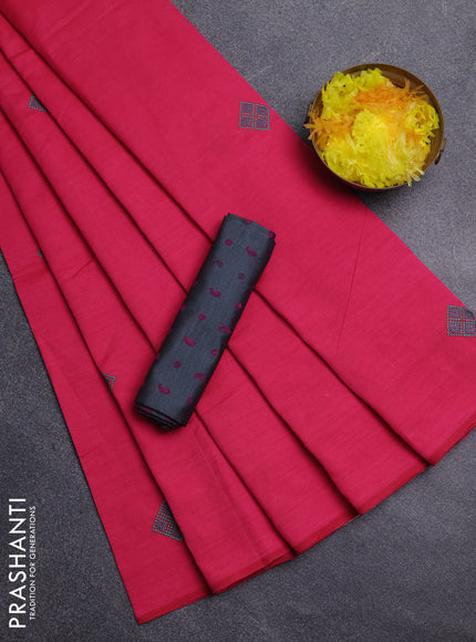 Semi silk cotton saree pink and grey with embroidery buttas in borderless style