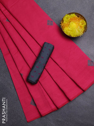 Semi silk cotton saree pink and grey with embroidery buttas in borderless style