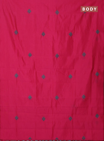 Semi silk cotton saree pink and grey with embroidery buttas in borderless style