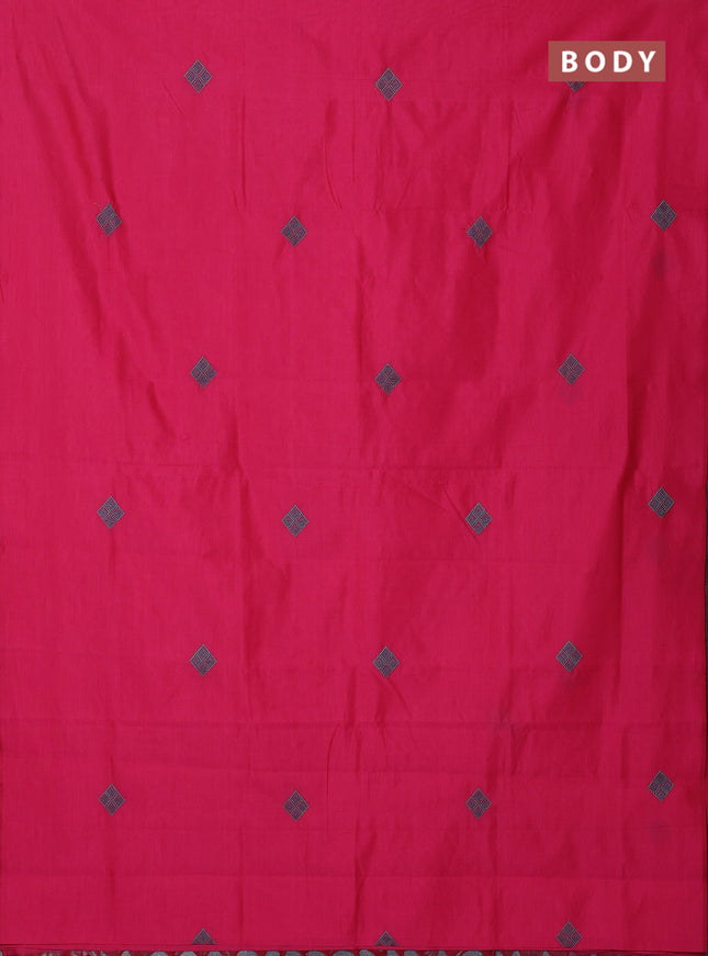 Semi silk cotton saree pink and grey with embroidery buttas in borderless style