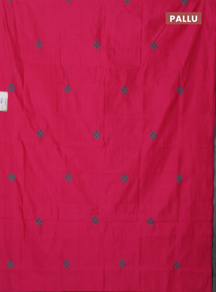 Semi silk cotton saree pink and grey with embroidery buttas in borderless style