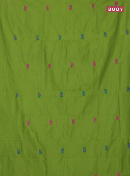 Semi silk cotton saree light green and peacock green with embroidery buttas in borderless style