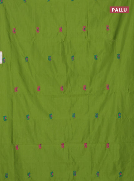 Semi silk cotton saree light green and peacock green with embroidery buttas in borderless style
