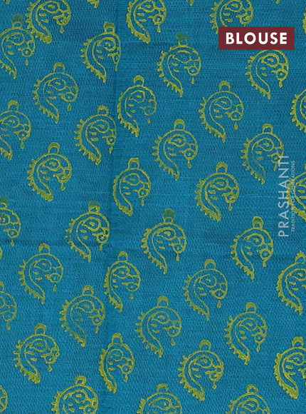 Semi silk cotton saree light green and peacock green with embroidery buttas in borderless style
