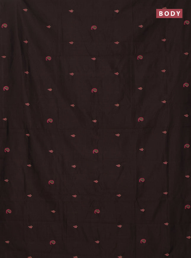 Semi silk cotton saree coffee brown and dual shade of pink with embroidery buttas in borderless style