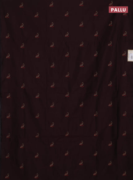 Semi silk cotton saree deep maroon and sandal with embroidery buttas in borderless style