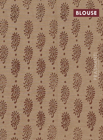 Semi silk cotton saree deep maroon and sandal with embroidery buttas in borderless style