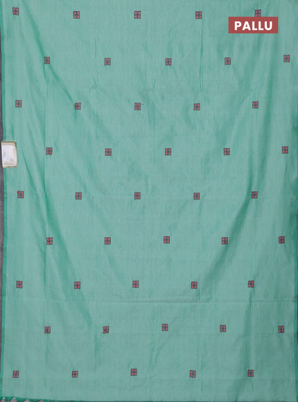 Semi silk cotton saree teal green shade and purple with embroidery buttas in borderless style