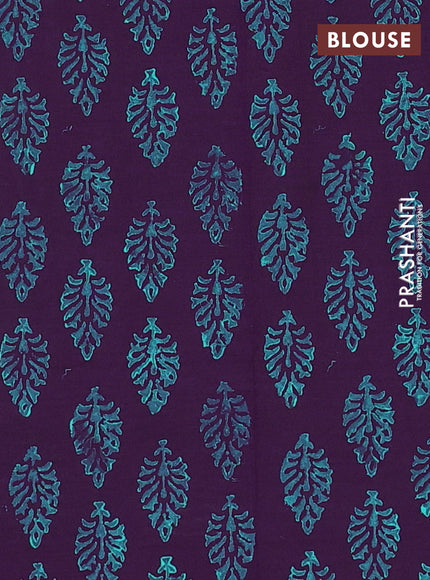 Semi silk cotton saree teal green shade and purple with embroidery buttas in borderless style