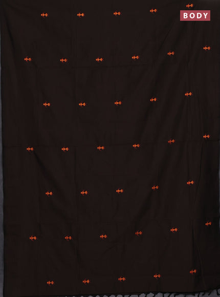 Semi silk cotton saree brown and orange with embroidery buttas in borderless style