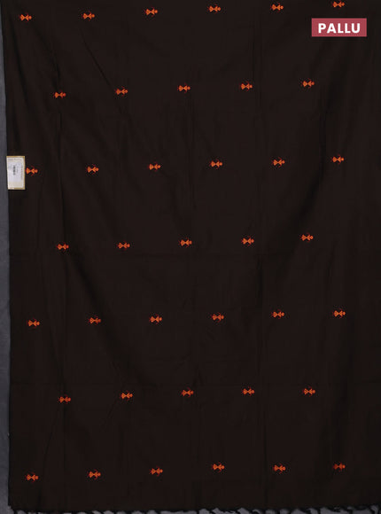 Semi silk cotton saree brown and orange with embroidery buttas in borderless style