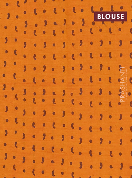 Semi silk cotton saree brown and orange with embroidery buttas in borderless style