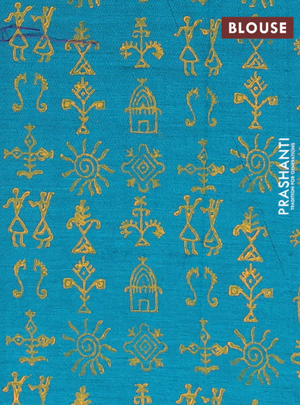 Semi silk cotton saree orange and peacock green with embroidery buttas in borderless style