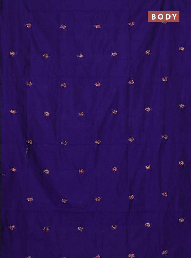 Semi silk cotton saree blue and light green with embroidery buttas in borderless style