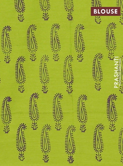 Semi silk cotton saree blue and light green with embroidery buttas in borderless style