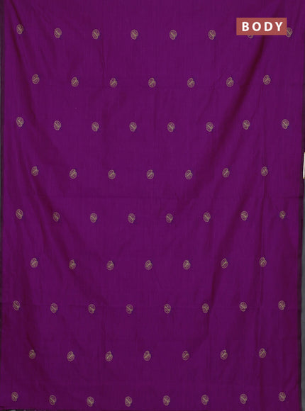 Semi silk cotton saree purple and mehendi green with embroidery buttas in borderless style