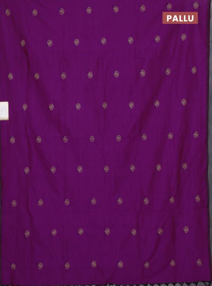 Semi silk cotton saree purple and mehendi green with embroidery buttas in borderless style