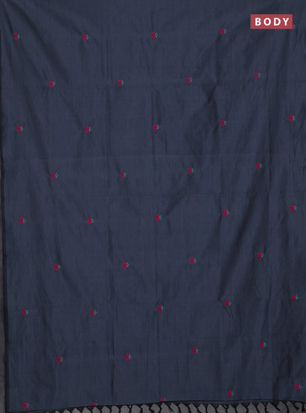 Semi silk cotton saree grey and pink with embroidery buttas in borderless style