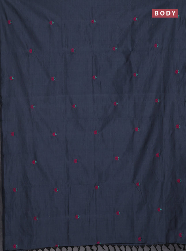 Semi silk cotton saree grey and pink with embroidery buttas in borderless style