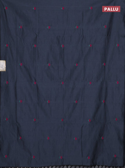 Semi silk cotton saree grey and pink with embroidery buttas in borderless style