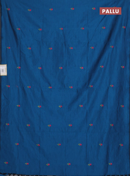 Semi silk cotton saree cs blue and peach pink with embroidery buttas in borderless style