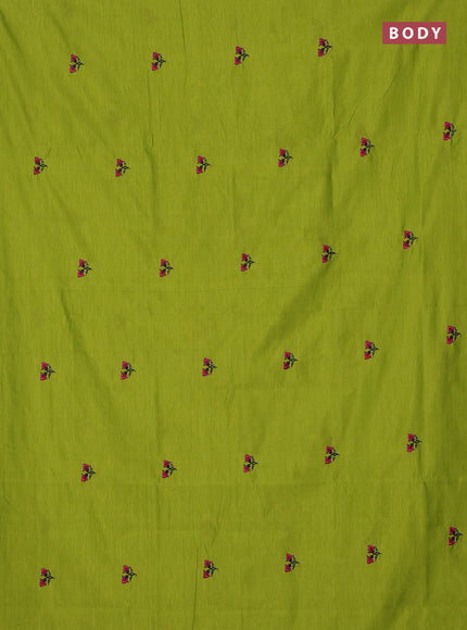 Semi silk cotton saree light green and navy blue with embroidery buttas in borderless style