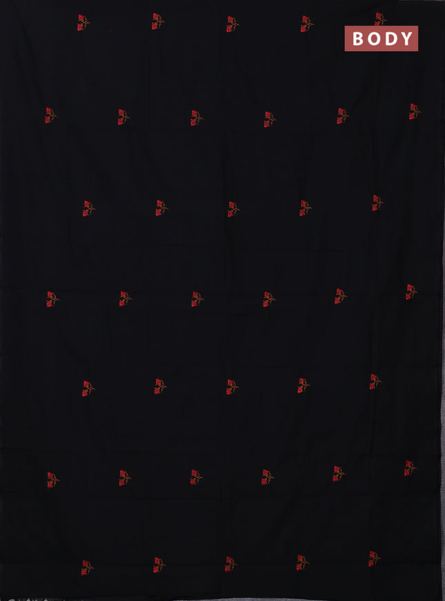 Semi silk cotton saree black and dark mustard with embroidery buttas in borderless style