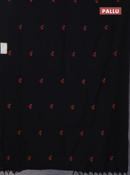 Semi silk cotton saree black and dark mustard with embroidery buttas in borderless style