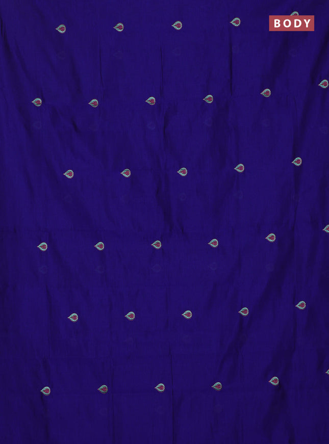 Semi silk cotton saree blue and teal green with embroidery buttas in borderless style