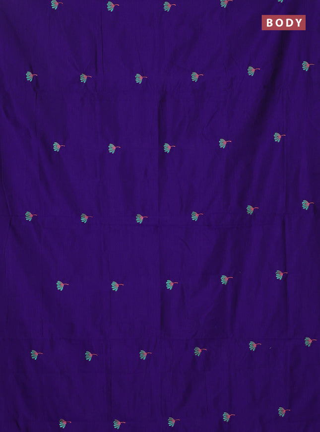 Semi silk cotton saree violet and teal green with embroidery buttas in borderless style