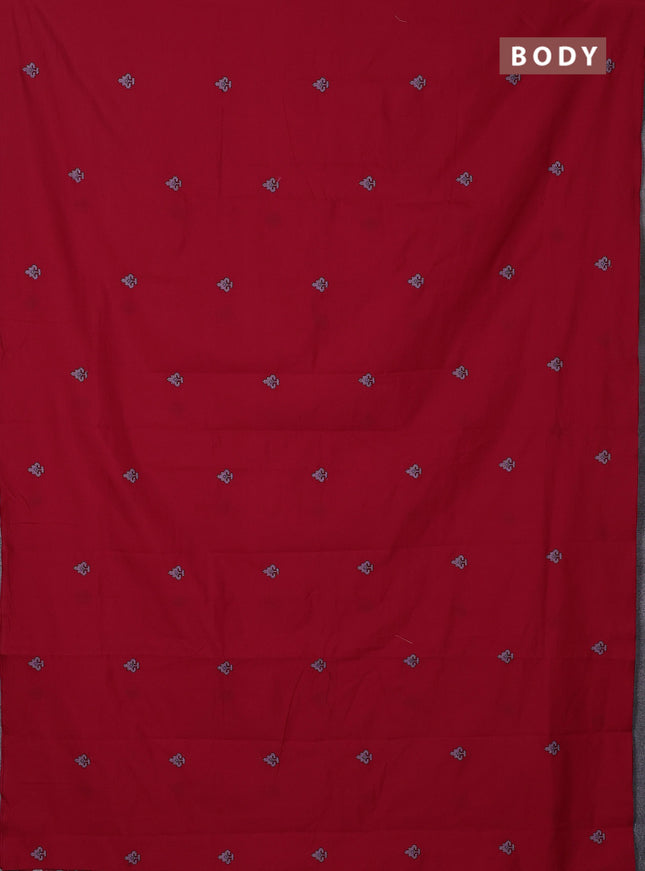 Semi silk cotton saree red and grey with embroidery buttas in borderless style