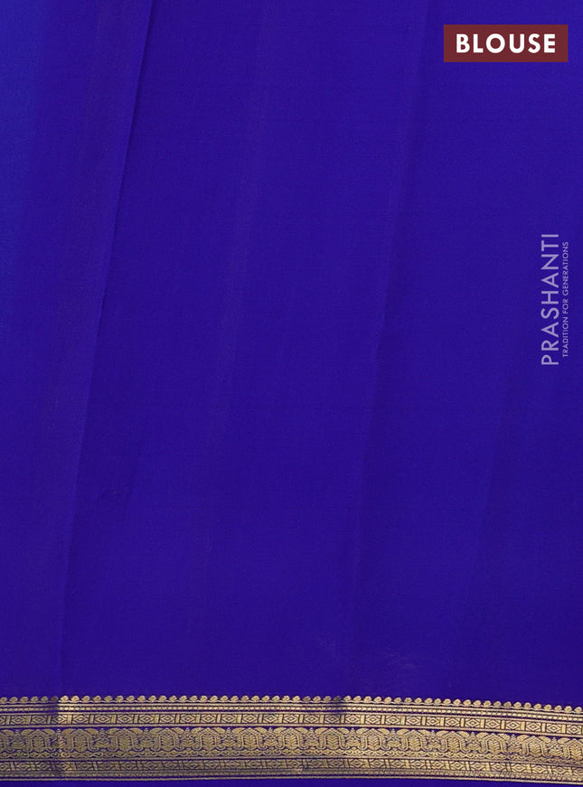 Pure mysore silk sareee teal green and royal blue with plain body and zari woven border