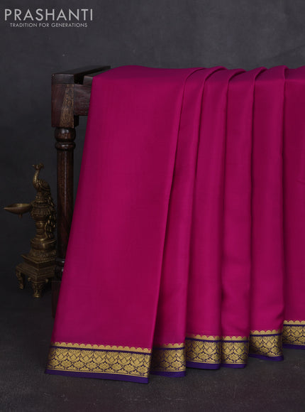 Pure mysore silk sareee dark pink and violet with plain body and zari woven border
