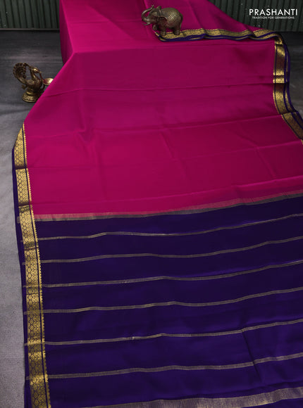 Pure mysore silk sareee dark pink and violet with plain body and zari woven border
