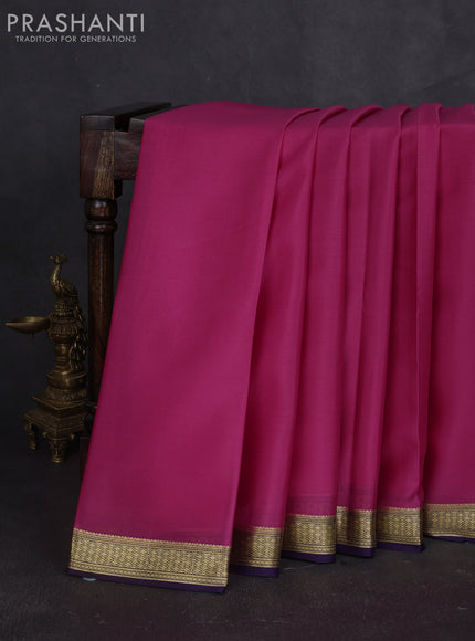 Pure mysore silk sareee pink and violet with plain body and zari woven border