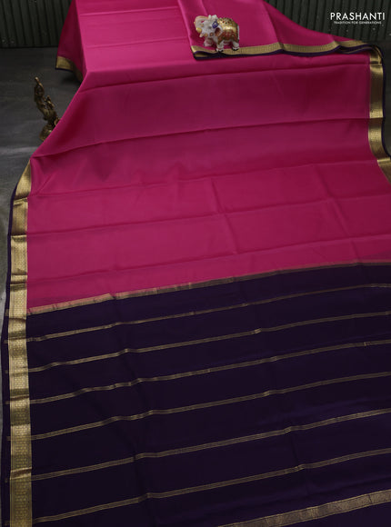 Pure mysore silk sareee pink and violet with plain body and zari woven border