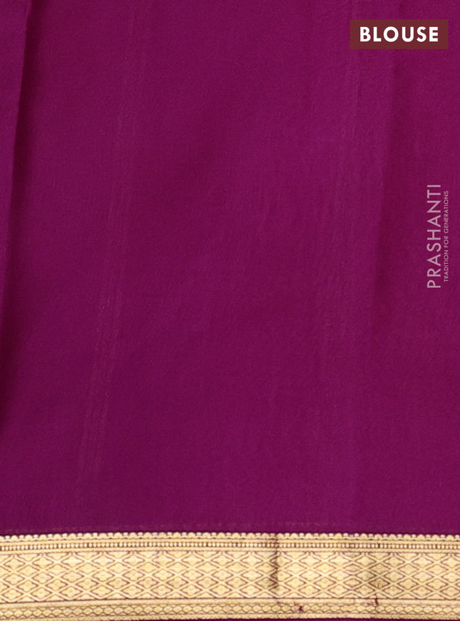 Pure mysore silk sareee light pink and purple with plain body and zari woven border