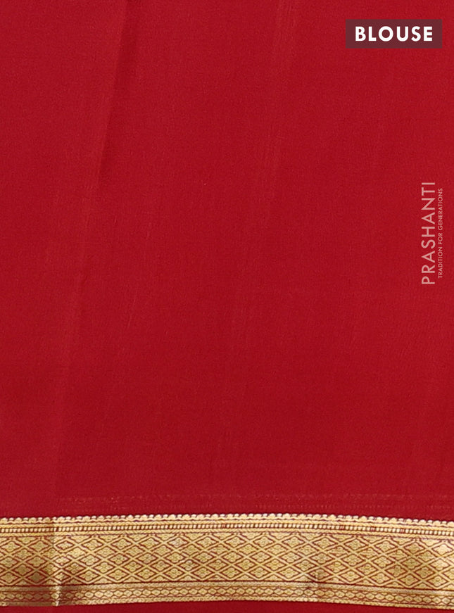 Pure mysore silk sareee dark mustard and red with plain body and zari woven border