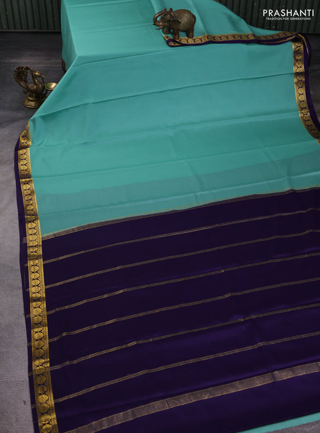 Pure mysore silk sareee pastel green shade and violet shade with plain body and zari woven border