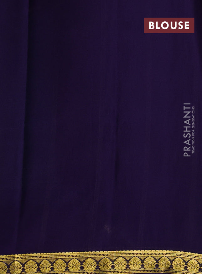 Pure mysore silk sareee pastel green shade and violet shade with plain body and zari woven border