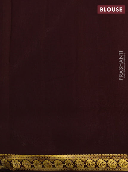 Pure mysore silk sareee pastel peach and coffee brown with plain body and zari woven border
