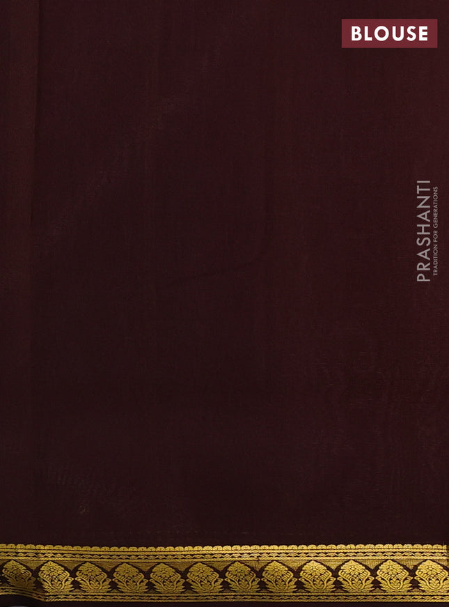 Pure mysore silk sareee pastel peach and coffee brown with plain body and zari woven border
