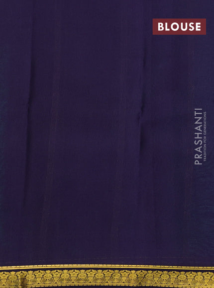 Pure mysore silk sareee teal green and navy blue with plain body and zari woven border