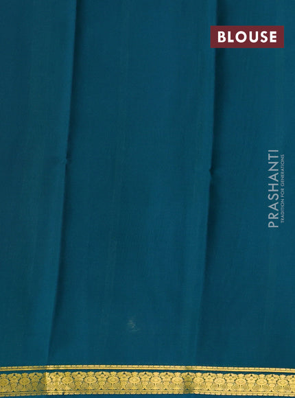 Pure mysore silk sareee rust shade and teal green with plain body and zari woven border
