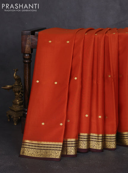 Pure mysore silk sareee rust shade and coffee brown with zari woven buttas and zari woven border