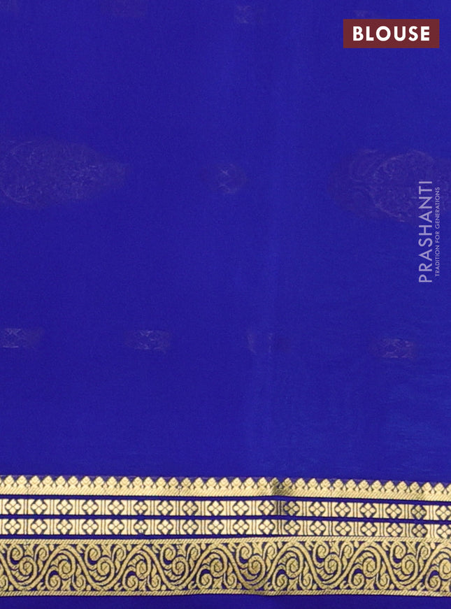 Pure mysore silk sareee teal blue and royal blue with zari woven buttas and zari woven border