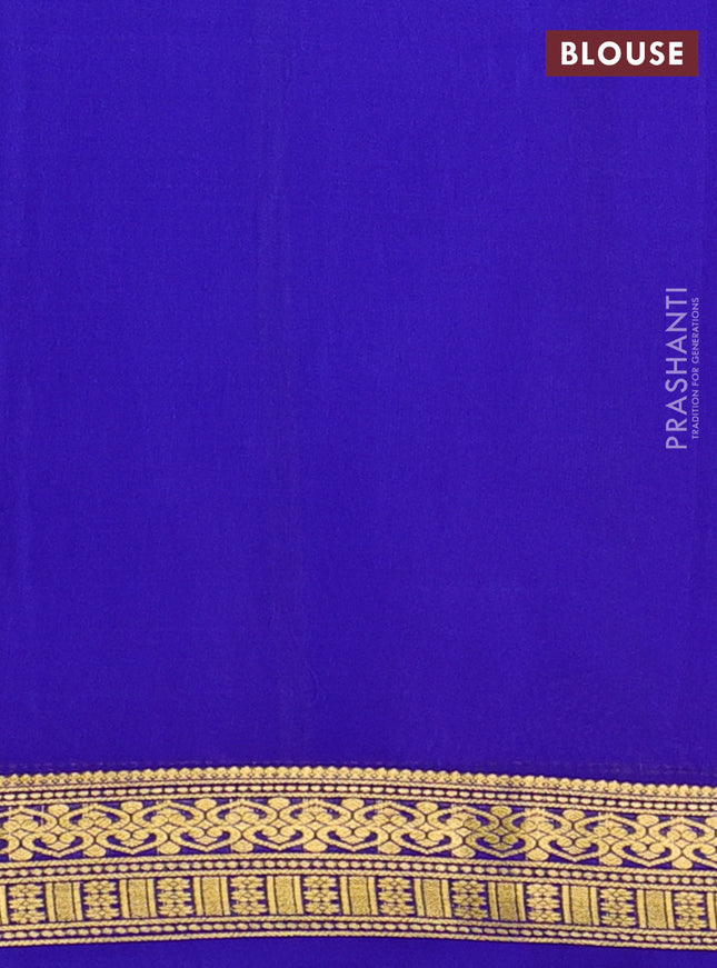 Pure mysore silk sareee lotus pink and royal blue with plain body and zari woven border